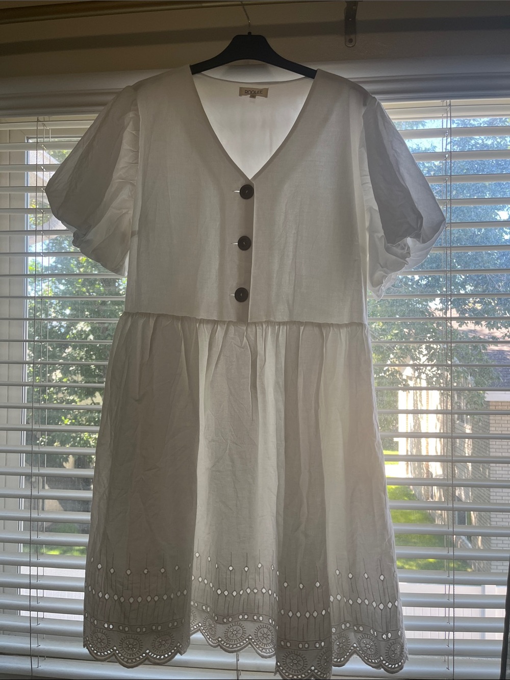 Roolee White Puff Sleeve Eyelet Mini Dress